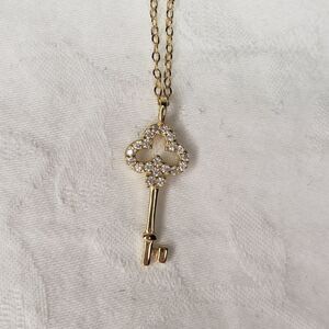 Gold Plate Rhinestone Key Necklace